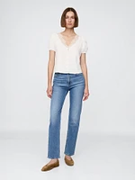 Linen-Blend Lace V-Neck Top