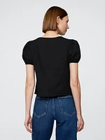 Linen-Blend Lace V-Neck Top