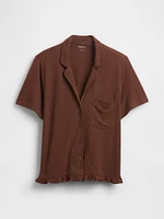 Linen-Blend Ruffle PJ Shirt