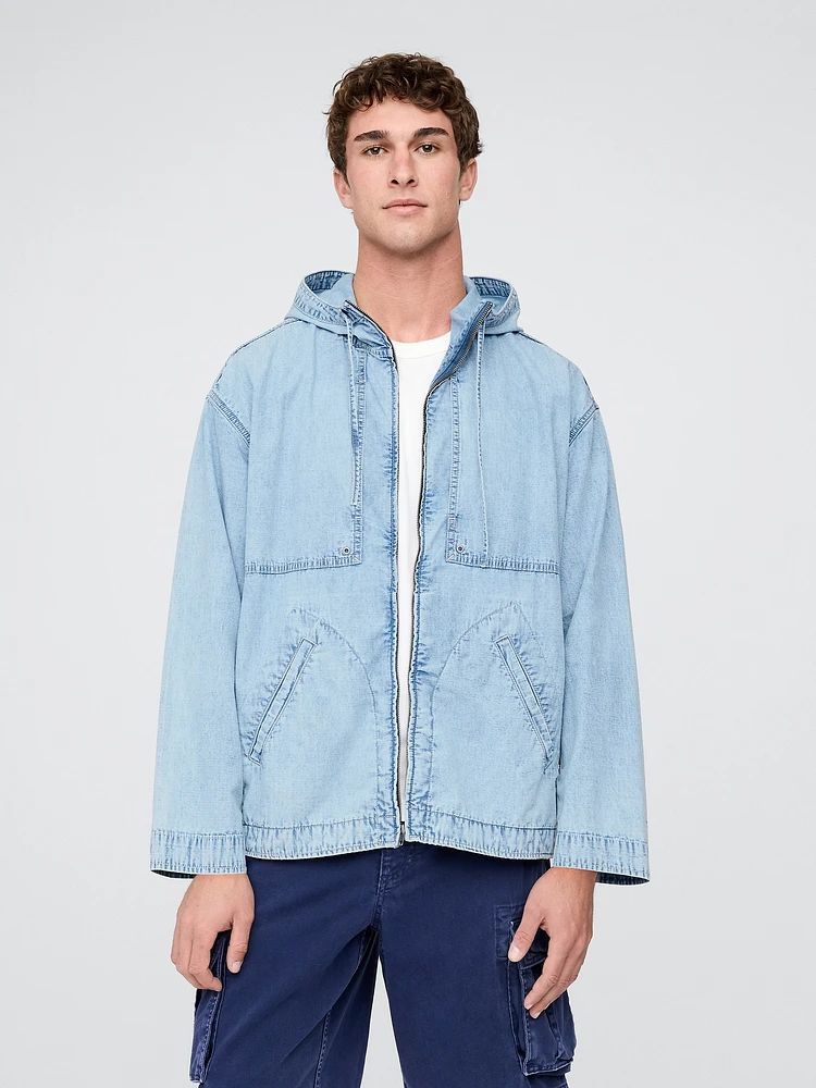 Denim Ripstop Oversized Anorak Zip Jacket