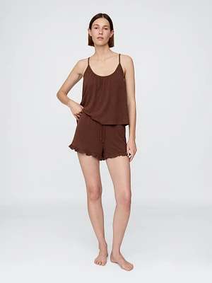Linen-Blend Ruffle PJ Shorts