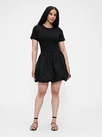 Modern Mixed Media Bubble Mini Dress