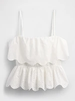 Poplin Eyelet Ruffle Top