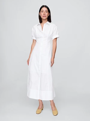 Poplin Roll-Cuff Midi Shirtdress