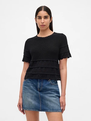 Linen-Blend Pointelle Sweater Crop Top