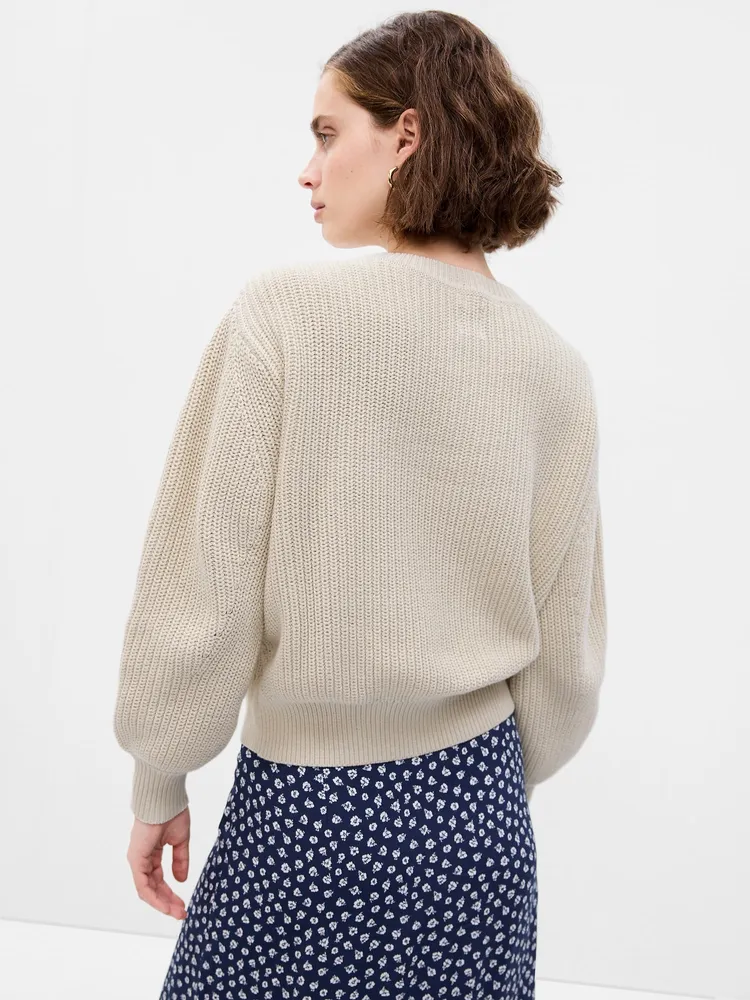 Shaker-Stitch Crewneck Sweater