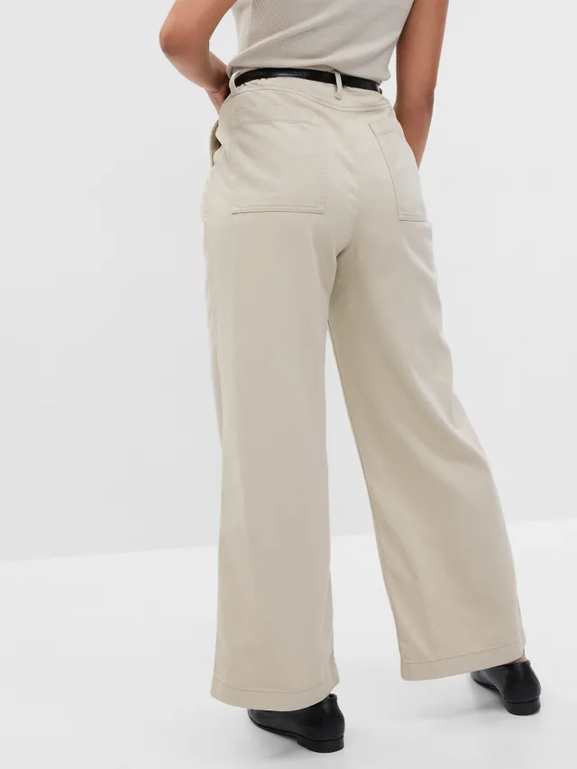 GAP Womens Wide Leg Linen Pull On Pant Khaki L at Amazon Womens Clothing  store