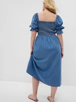 Puff Sleeve Denim Midi Dress