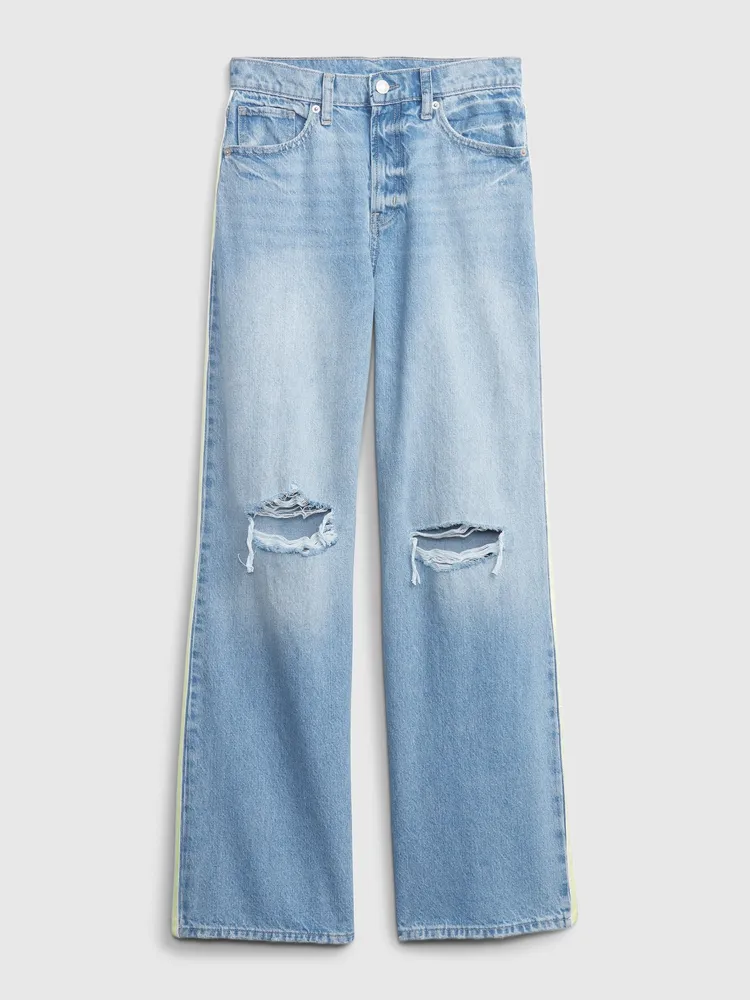 Low Rise Side Stripe Wide Baggy Jeans