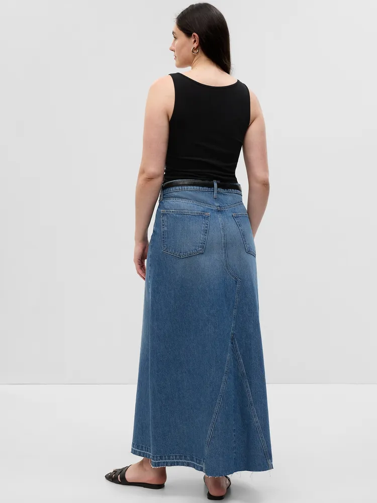 River Island Asymmetric Waist Denim Maxi Skirt - Dark Denim | very.co.uk
