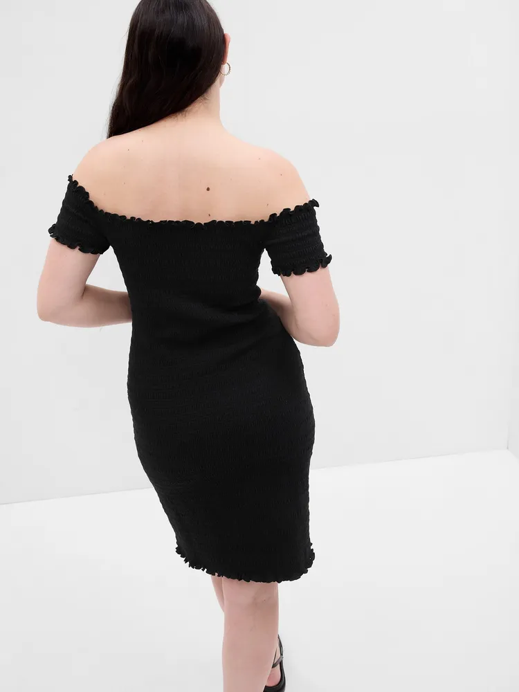 Off-Shoulder Smocked Mini Dress