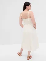 Linen-Blend Corset Midi Dress