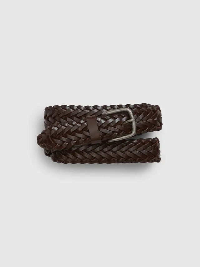 Slim braided leather belt