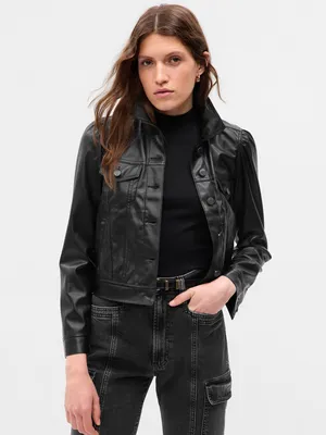 Vegan Leather Puff Sleeve Jacket