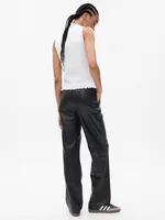 Mid Rise Vegan Leather Moto Vintage Slim Pants