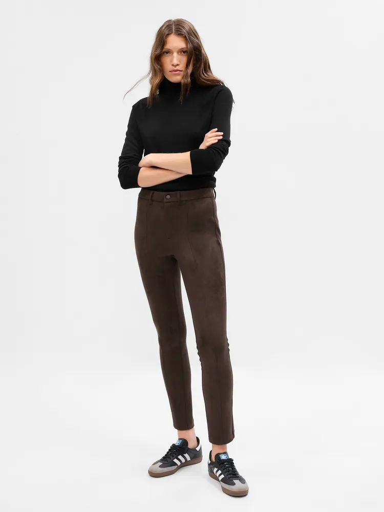 Mid Rise Vegan Suede Skinny Pants