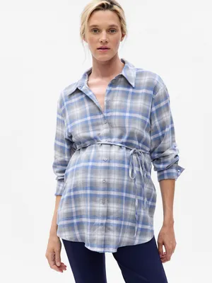 Maternity Tie-Waist Plaid Shirt