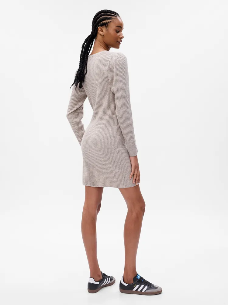 CashSoft Henley Mini Sweater Dress