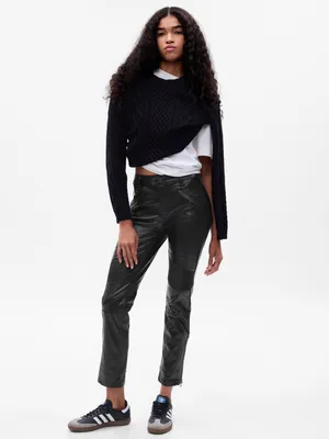 High Rise Vegan Croc Leather Cheeky Straight Pants