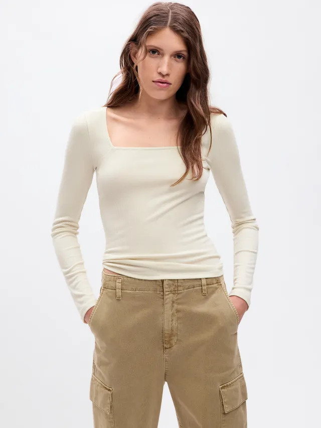 Modern Rib Square-Neck Cropped T-Shirt