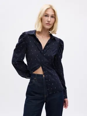 Embroidered Puff Sleeve Shirt
