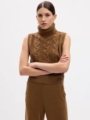 CashSoft Cable-Knit Turtleneck Sweater Tank