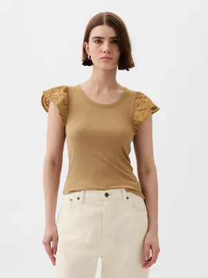 Eyelet Sleeve Rib T-Shirt