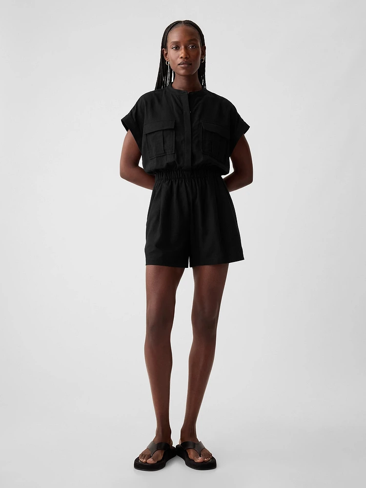 Linen-Blend Utility Romper