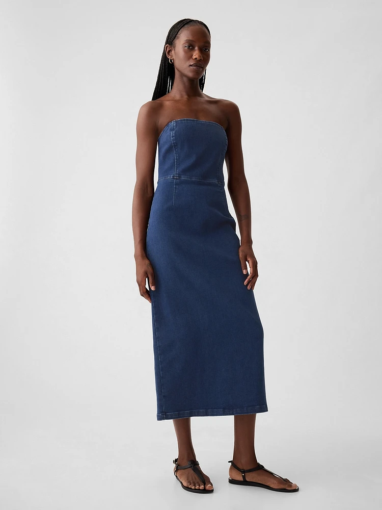 Strapless Denim Midi Dress