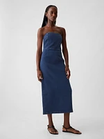 Strapless Denim Midi Dress