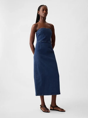 Strapless Denim Midi Dress