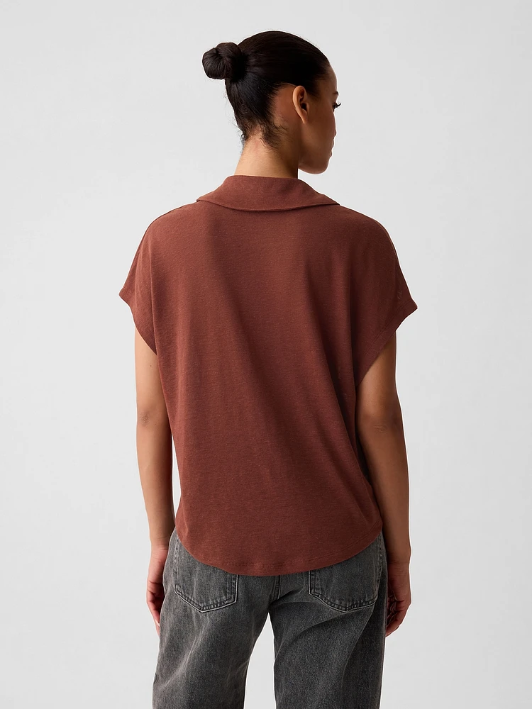 Linen-Blend Polo Shirt Shirt