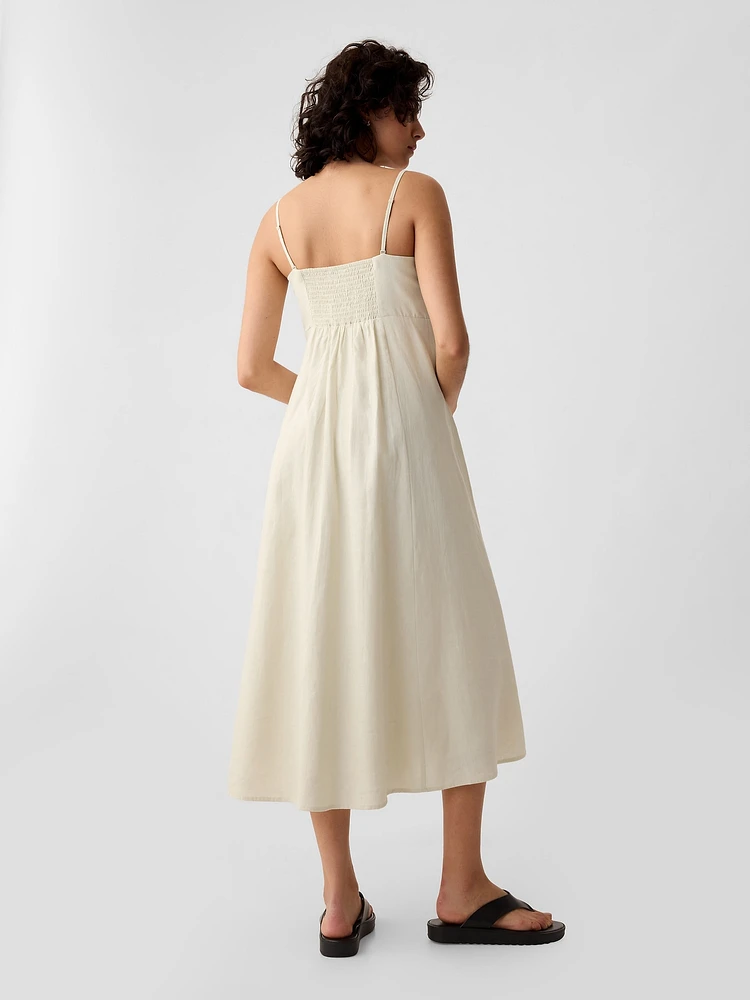 Linen-Blend Midi Dress