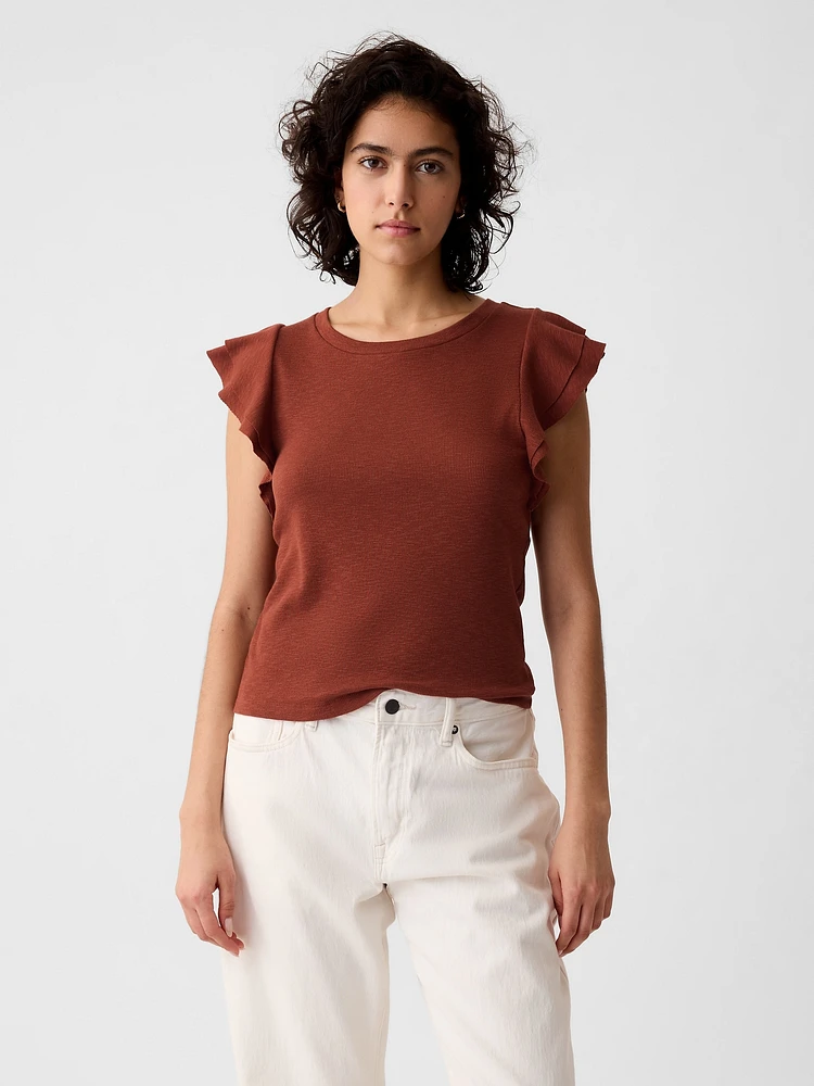 Essential Rib Flutter Sleeve Shirt