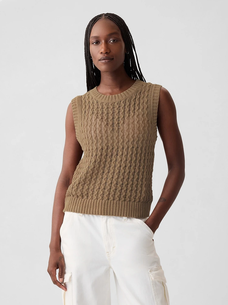 Linen-Cotton Textured Knit Tank Top