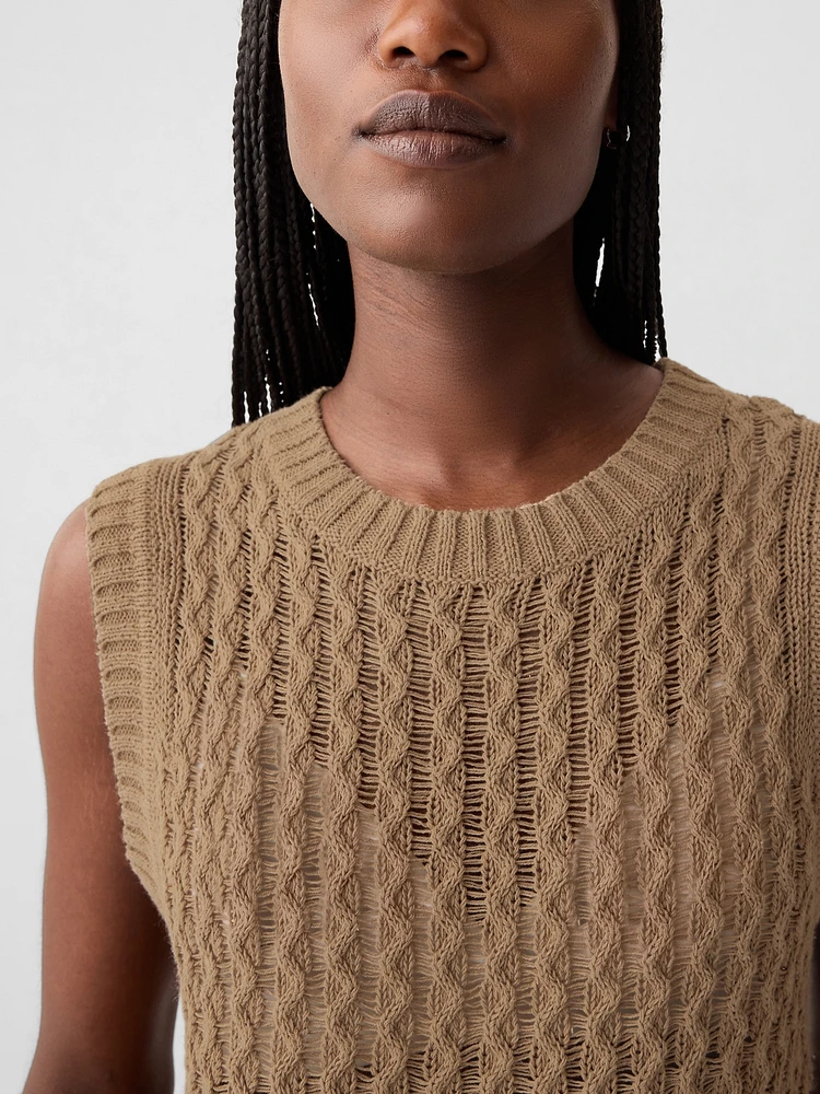 Linen-Cotton Textured Knit Tank Top