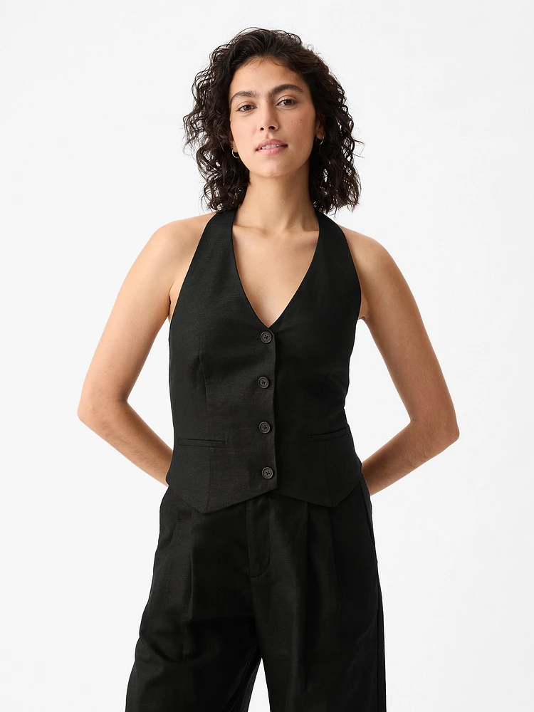 Linen-Cotton Halter Vest