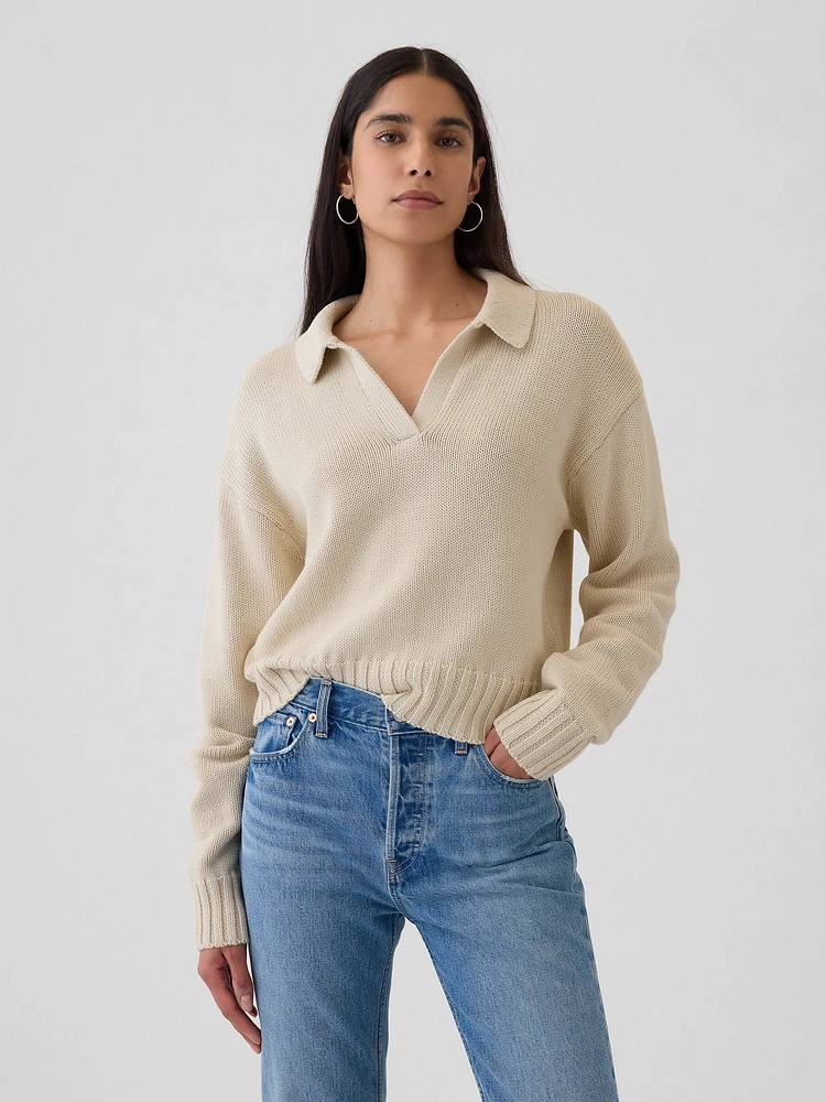 Shrunken Polo Shirt Sweater