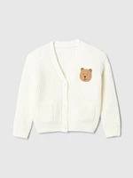 Baby CashSoft Shaker-Stitch Bear Cardigan