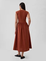 Drop-Waist Mixed Media Midi Dress