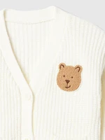 Baby CashSoft Shaker-Stitch Bear Cardigan