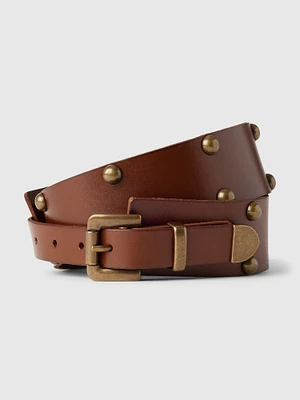 Leather Studded Wide Belt