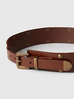 Leather Studded Wide Belt