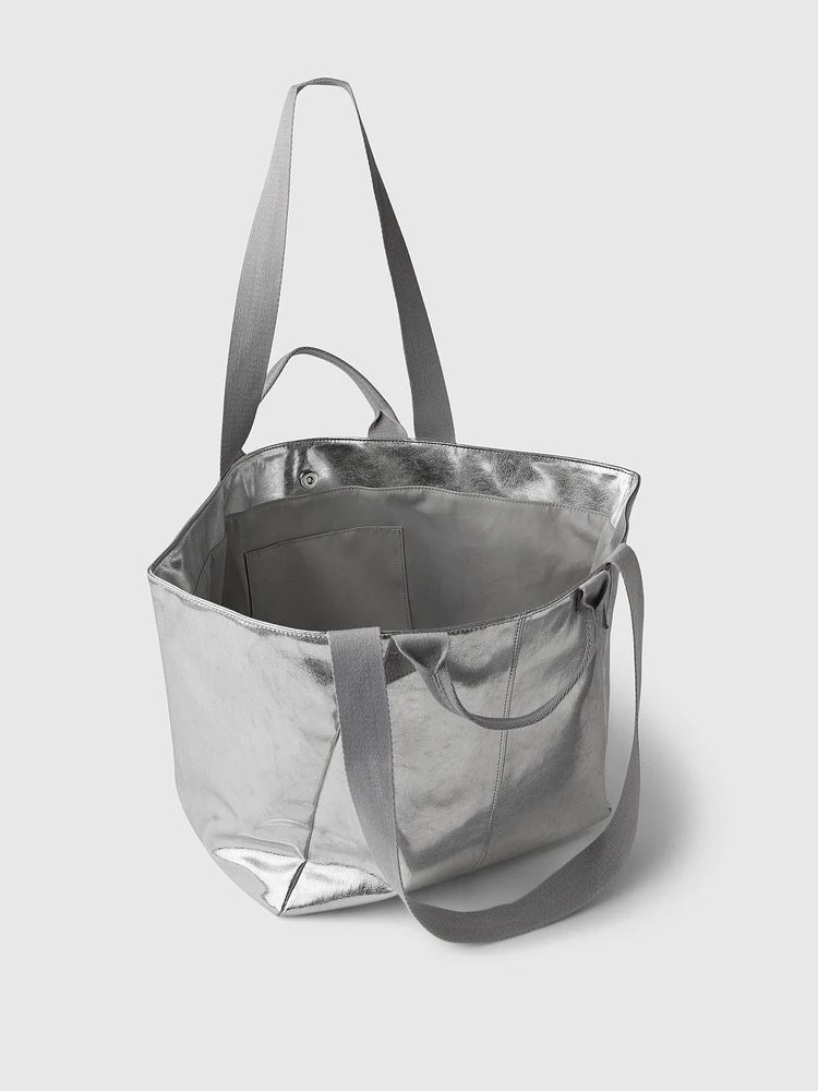 Metallic Vegan Leather Tote Bag