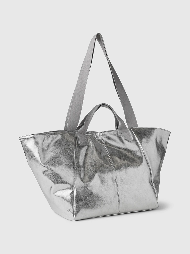 Metallic Vegan Leather Tote Bag