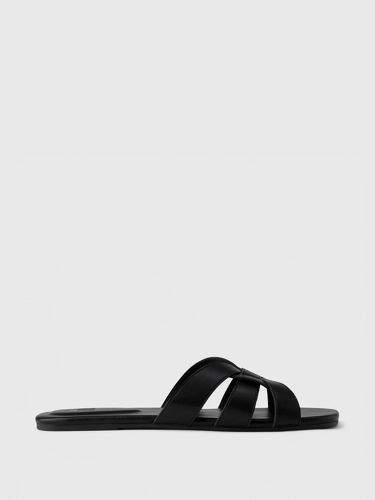 Vegan Leather Cross Strap Sandals