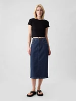 GapHeritage Button-Back Denim Midi Pencil Skirt