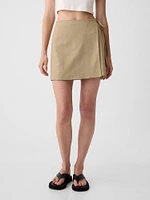 Linen-Cotton Wrap Mini Skirt