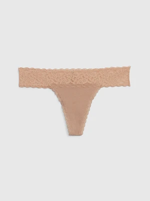 Organic Stretch Cotton Lace-Trim Thong