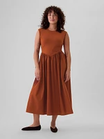 Drop-Waist Mixed Media Midi Dress